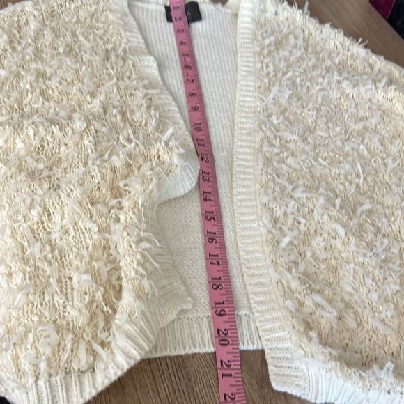 Leo & Sage Womens Cardigan Sweater Open Front Shaggy Faux Fur White M/L - Picture 9 of 9
